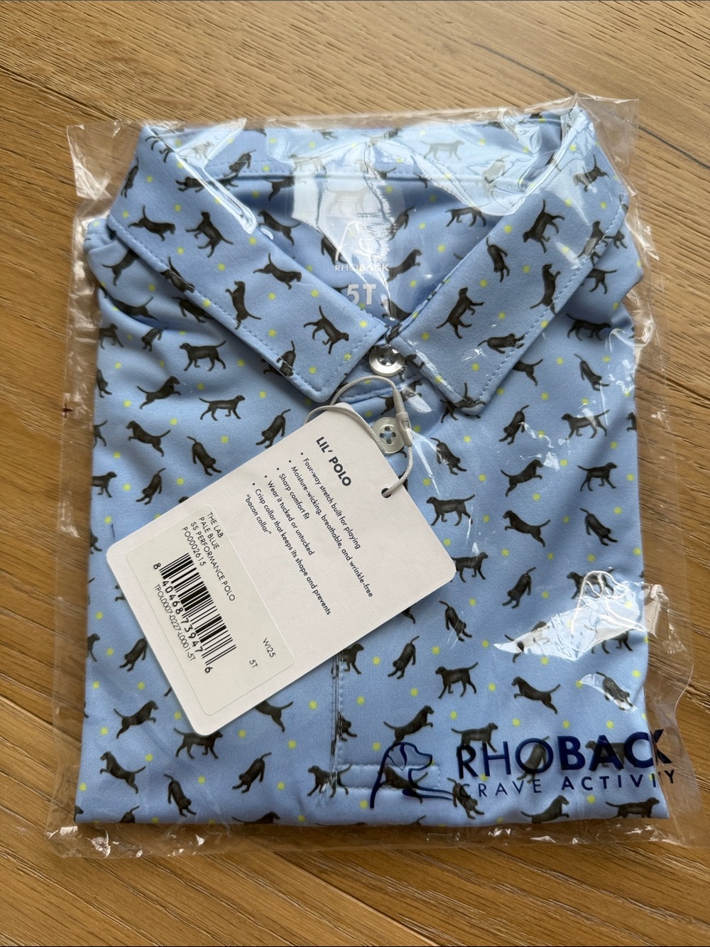 Rhoback Kids Light Blue Polo Shirt with Lab Dog 5T